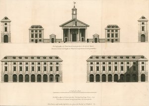 Plan over østprospektet til St Pauls Church, Covent Garden og vestprospektet til Covent Garden av English School