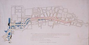 Plan presentert for House of Commons of a Street foreslått fra Charing Cross til Portland Place, som fører til Crown Estate i Marylebone Park av English School