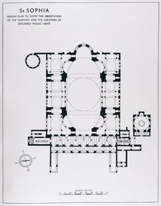 Planlegg å vise orienteringen til narthexen og beskrevne mosaikkenheter, fra The Mosaics of Haghia Sophia at Istambul av Thomas Whittemore av English School