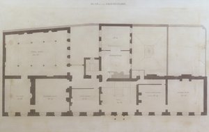 Planer for første etasje i Albemarle Street 21 etter de første endringene av huset etter anskaffelse av det av Royal Institution, ca. 1800 (blyant og wc på papir) av English School