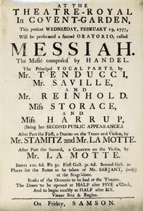 Playbill som annonserer en fremførelse av Händels oratorium, 