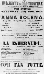 Playbill for Her Majesty's Theatre, Italian Opera House, 1845 (trykt papir) av English School