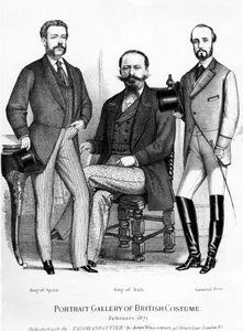 Portrait Gallery of British Costume, som presenterer kongene av Spania og Italia og General Prim, utgitt med Tailor and Cutter, 1871 av English School