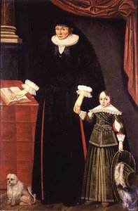Portrett av en dame og en ung gutt, kanskje Anne Bonham og hennes sønn Hugh av English School