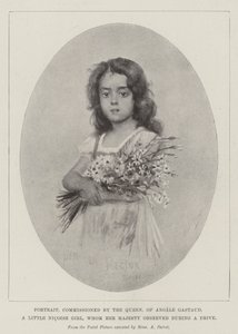Portrett, bestilt av dronningen, av Angele Gastaud, en liten Nicoise-jente, som Hennes Majestet observerte under en kjøretur (litho) av English School