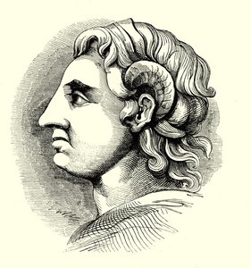 Portrett av Alexander den store, hentet fra en mynt i Bodleian Library, Oxford (gravering) av English School