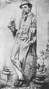Portrett av Charles Dickens (1812-70), fra Drinking with Dickens skrevet av Cedric Charles Dickens av English School