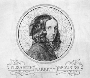 Portrait of Elizabeth Barrett Browning (1806-61) (engraving) (b&w photo) av English School