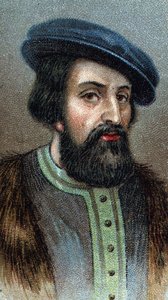Portrett av HERNANDO (Hernan) CORTES (Cortez) (1485-1547) Engelsk erobrer - Fra serien "" Leaders of Men"" - Chromolithography - English School, 20. århundre - av English School