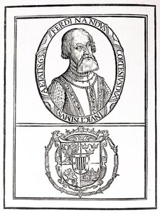 Portrett av Hernan Cortes (1485-1547) og armene hans, fra 
