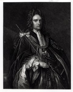Portrett av Robert Harley, første jarl av Oxford (1671-1724) (gravering) (bw-foto) av English School