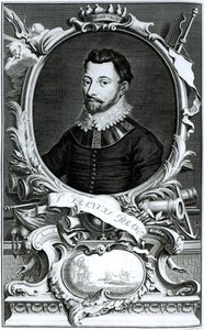 Portrett av Sir Francis Drake (ca. 1540-96) gravert av Jacobus Houbraken (1698-1780) (gravering) (bw-foto) av English School