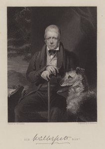Portrett av Sir Walter Scott, med hund (gravering) av English School