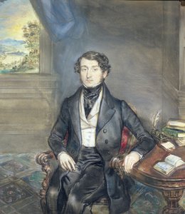 Portrett av en gentleman i et interiør, ca. 1830 (for par, se 126403)
