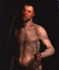 Portrett av en mann som St. Sebastian, ca. 1554-60 (olje på panel) av English School