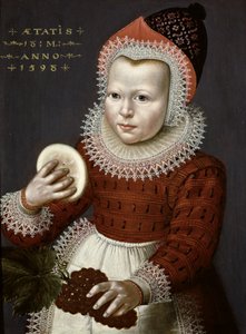 Portrett av en ung jente som holder brød og druer, 1598