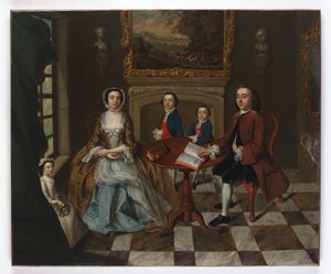 Portrett av en familie i et interiør, antatt å være Roubel-familien, 1750-tallet