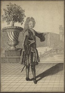 Portrett av en mann iført klær fra 1600-tallet av English School