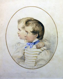 Portrett av to brødre i militærdrakt, ca. 1840 (akvarell på papir) av English School