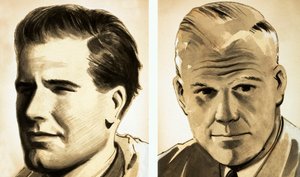 Portretter av kommandør Guy Gibson og Dr Barnes Wallis (gouache på papir) av English School