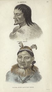 Portretter av en kobberindianer og en Rocky Mountain-indianer (fargegravering) av English School