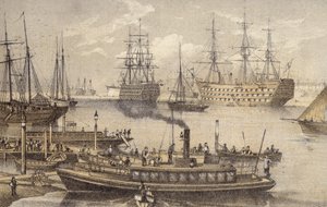 Portsmouth Harbour (farget gravering) av English School