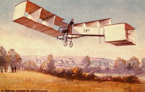 Postkort som viser Santos-Dumont 14-bis-flyet, ca. 1910 av English School
