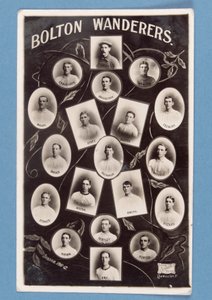 Postkort av Bolton Wanderers FC-spillere, sesong 1911-12 (bw litho) av English School
