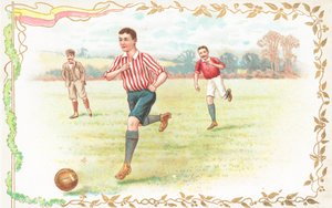 Postkort med menn som spiller fotball av English School