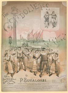 Plakat for The Gondoliers Waltz av P Bucalossi på lufta av W S Gilbert og Arthur Sullivans opera