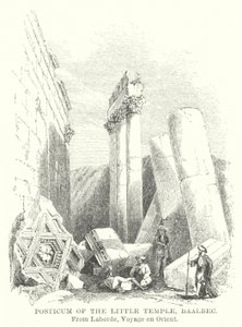 Posticum av det lille tempelet, Baalbec (gravering) av English School