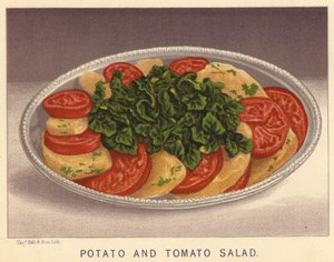 Potet- og tomatsalat (fargelitografi) av English School