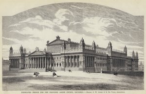 Premiert design for de foreslåtte Assize-domstolene, Brussel (gravering) av English School