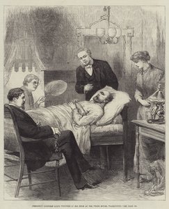 President Garfield ligger såret på rommet sitt i Det hvite hus, Washington av English School
