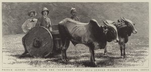 Prins Albert Victor med "Elephant King" i en Jungle Waggon i Mysore, India (gravering) av English School