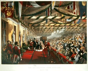 Prinsesse Alexandra av Danmark ankom London 7. mars 1863 på The Bricklayers Arms Station med sin fremtidige ektemann, prinsen av Wales. 1863 (farge litho) av English School