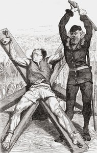 Fange blir torturert på St. Andrews Cross, ca. 1865 (tregravering) av English School