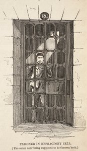 Prisoner in Refractory cell (ytterdøren er ment å bli kastet tilbake), illustrasjon fra The Criminal Prisons of London og Scenes from Prison Life av Henry Mayhew og John Binny, pub. 1862 (e av English School