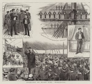 Premiedag om bord på HMS Worcester (gravering) av English School