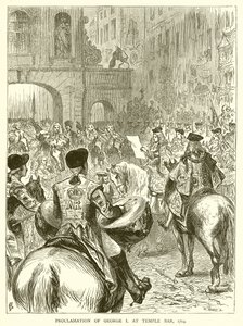 Proklamasjon av George I ved Temple Bar, 1714 av English School