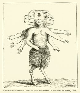 Fantastisk monster tatt i fjellene i Zardana i Spania, 1655 av English School