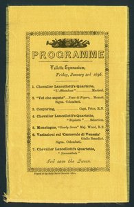 Program for Valletta Gymnasium, 3. januar 1896 (trykk) av English School