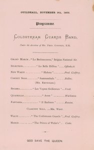 Program for banketten i Guildhall, London, 9. november 1866 av English School