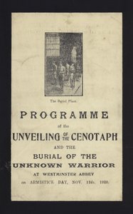 Program for avdukingen av cenotaphen og begravelsen av den ukjente krigeren, Westminster Abbey, London, 11. november 1920 av English School