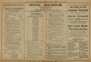 Program for arrangementer på Royal Aquarium av English School