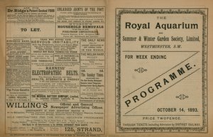 Program for arrangementer på Royal Aquarium av English School