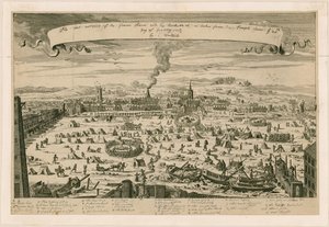 Prospektet til den frosne Themsen, tatt fra tempeltrappen 20. januar 171516 av English School