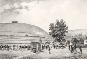 Offentlige skolegutter (Charterhouse) som spiller fotball (bw litho) av English School