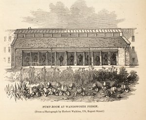 Pumperom i Wandsworth Prison, illustrasjon fra The Criminal Prisons of London og Scenes from Prison Life av Henry Mayhew og John Binny, pub. 1862 av English School