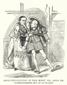 Punch tegneserie: Utmattet tilstand av fattige Henry VIII etter hans enestående løp på 150 netter (gravering) av English School